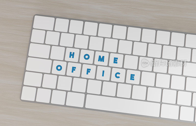 键盘上写着Home Office的按键。3 d抽象的概念。